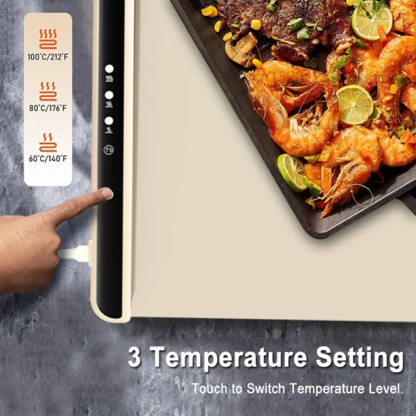 Electric Warming Tray Food Warmer Plate Foldable Portable Smart Food Fast Heating Mat Electric Warming Tray with 3 Tem Setting - Image 2